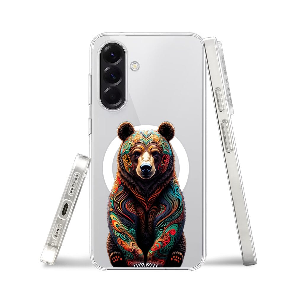 Etui do Samsung Galaxy A56 5G z MagSafe przeźroczyste, silikonowe Flexi, Dzika Mandala, Niedźwiedź - obrazek 3