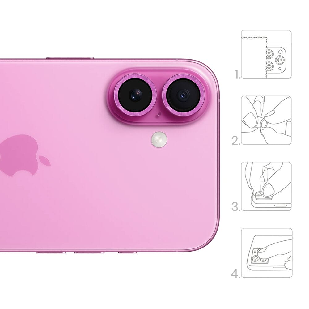 Metalowa osłona obiektywu aparatu ze szkła hartowanego 9H do iPhone 16 Plus, 1 zestaw, różowa - obrazek 4