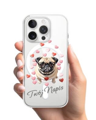 Etui do iPhone 13 Pro Max z MagSafe przeźroczyste, silikonowe Flexi, Puppy Love, pies rasy Mops
