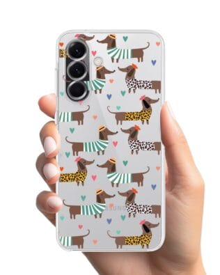 Etui do Samsung Galaxy A56 5G przeźroczyste, silikonowe Flexi, zakochane jamniki