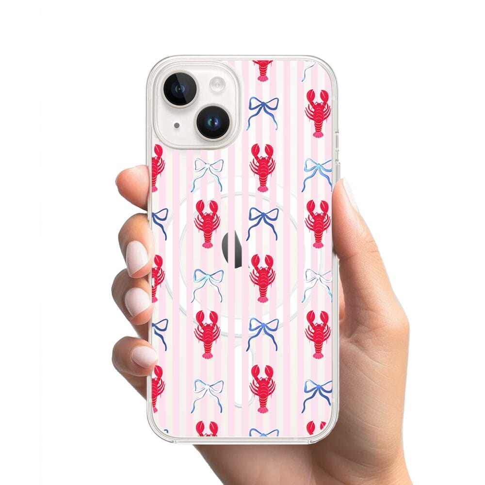 Etui do iPhone 13 Mini z MagSafe przeźroczyste, silikonowe Flexi, krab i kokardki - obrazek 2