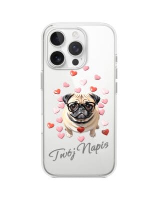 Etui do iPhone 14 Pro Max przeźroczyste, silikonowe Flexi, Puppy Love, pies rasy Mops