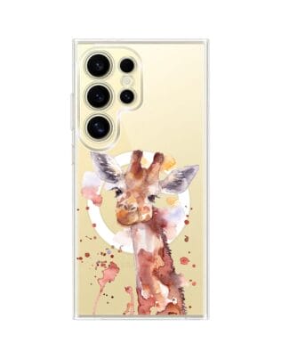 Etui do Samsung Galaxy S24 Ultra z MagSafe przeźroczyste, silikonowe Flexi, Akwarelowe Zoo, Żyrafa