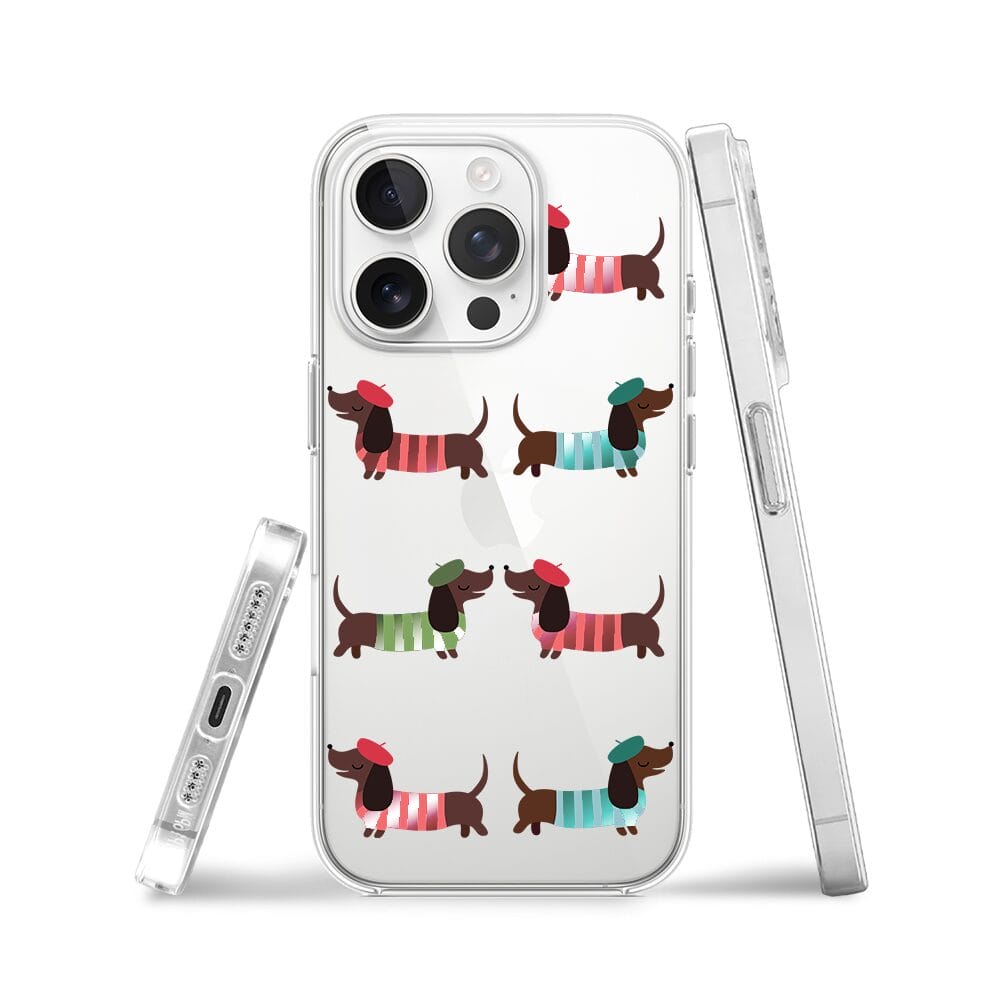 Etui do iPhone 13 Pro przeźroczyste, silikonowe Flexi, jamnik w Paryżu - obrazek 3