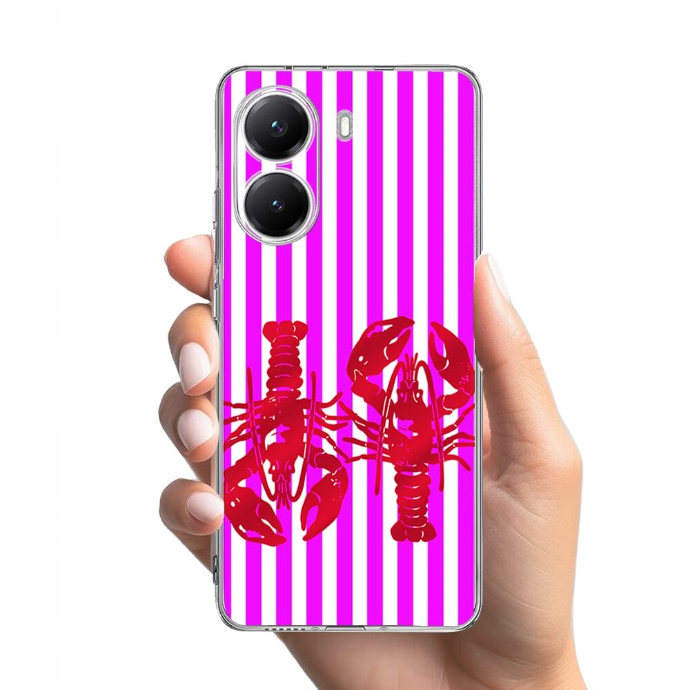 Etui do Xiaomi POCO X7 Pro przeźroczyste, silikonowe Flexi, kraby z różowymi paskami - obrazek 2