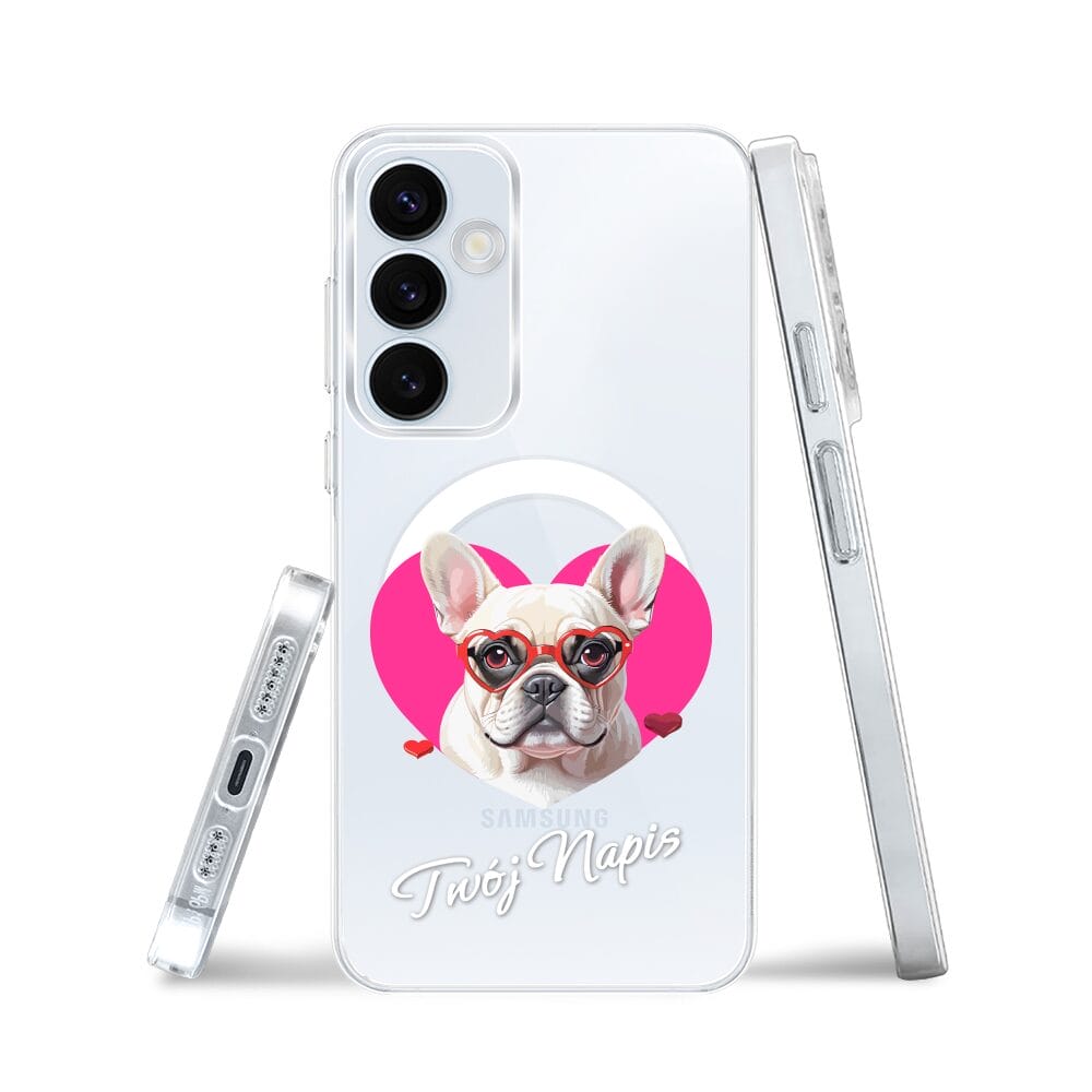 Etui do Samsung Galaxy A55 5G z MagSafe przeźroczyste, silikonowe Flexi, Puppy Love, pies rasy Buldog Francuski - obrazek 3