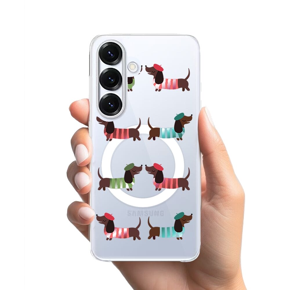 Etui do Samsung Galaxy S25 Plus z MagSafe przeźroczyste, silikonowe Flexi, jamnik w Paryżu - obrazek 2