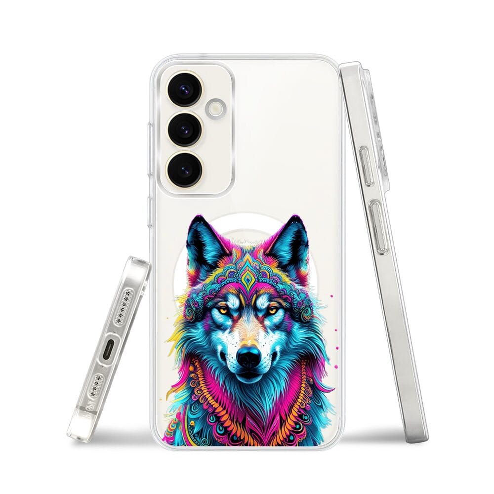 Etui do Samsung Galaxy S23 z MagSafe przeźroczyste, silikonowe Flexi, Dzika Mandala, Wilk - obrazek 3