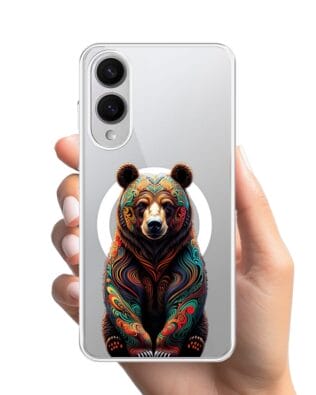 Etui do Samsung Galaxy S25 Edge z MagSafe przeźroczyste, silikonowe Flexi, Dzika Mandala, Niedźwiedź