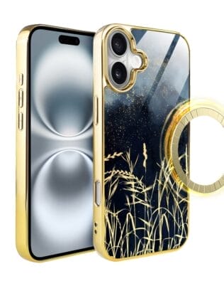Etui do iPhone 16 IBIZU Elite Glass z MagSafe, Kwiaty, Złote trawy o zmierzchu, złote