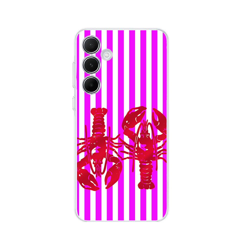 Etui do Samsung Galaxy A35 5G przeźroczyste, silikonowe Flexi, kraby z różowymi paskami