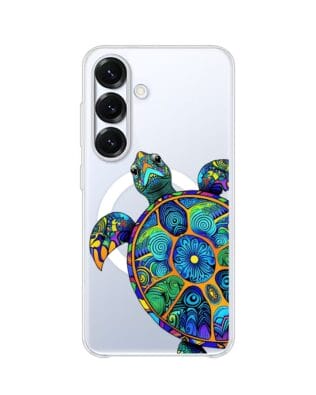 Etui do Samsung Galaxy S25 Plus z MagSafe przeźroczyste, silikonowe Flexi, Dzika Mandala, Żółw