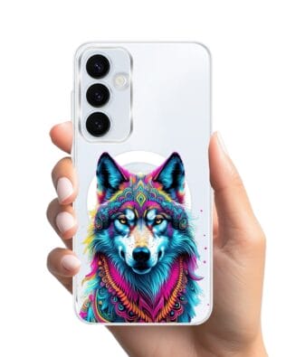 Etui do Samsung Galaxy A55 5G z MagSafe przeźroczyste, silikonowe Flexi, Dzika Mandala, Wilk