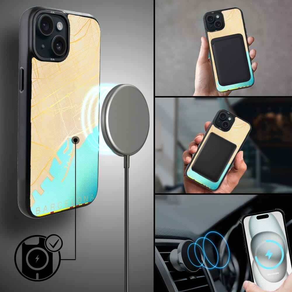 Etui do iPhone 15 IBIZU DropGuard Matt z MagSafe, Mapy Świata, Barcelona - obrazek 8
