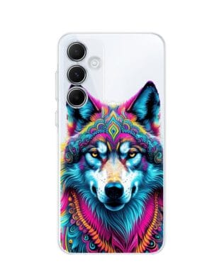 Etui do Samsung Galaxy A55 5G przeźroczyste, silikonowe Flexi, Dzika Mandala, Wilk