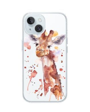 Etui do iPhone 15 Plus przeźroczyste, silikonowe Flexi, Akwarelowe Zoo, Żyrafa