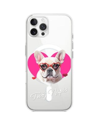Etui do iPhone 12 Pro z MagSafe przeźroczyste, silikonowe Flexi, Puppy Love, pies rasy Buldog Francuski