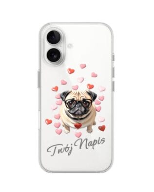 Etui do iPhone 16 przeźroczyste, silikonowe Flexi, Puppy Love, pies rasy Mops