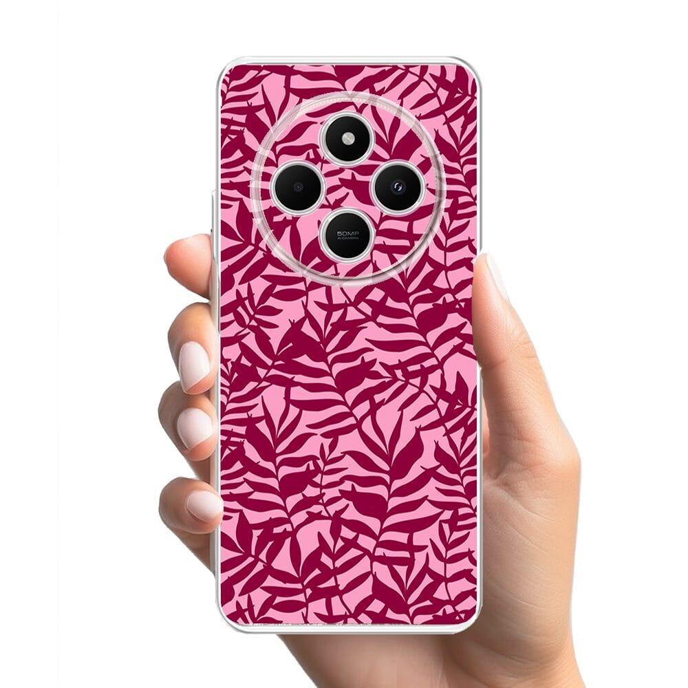 Etui do Xiaomi POCO C75 przeźroczyste, silikonowe Flexi, bordowe liście - obrazek 2