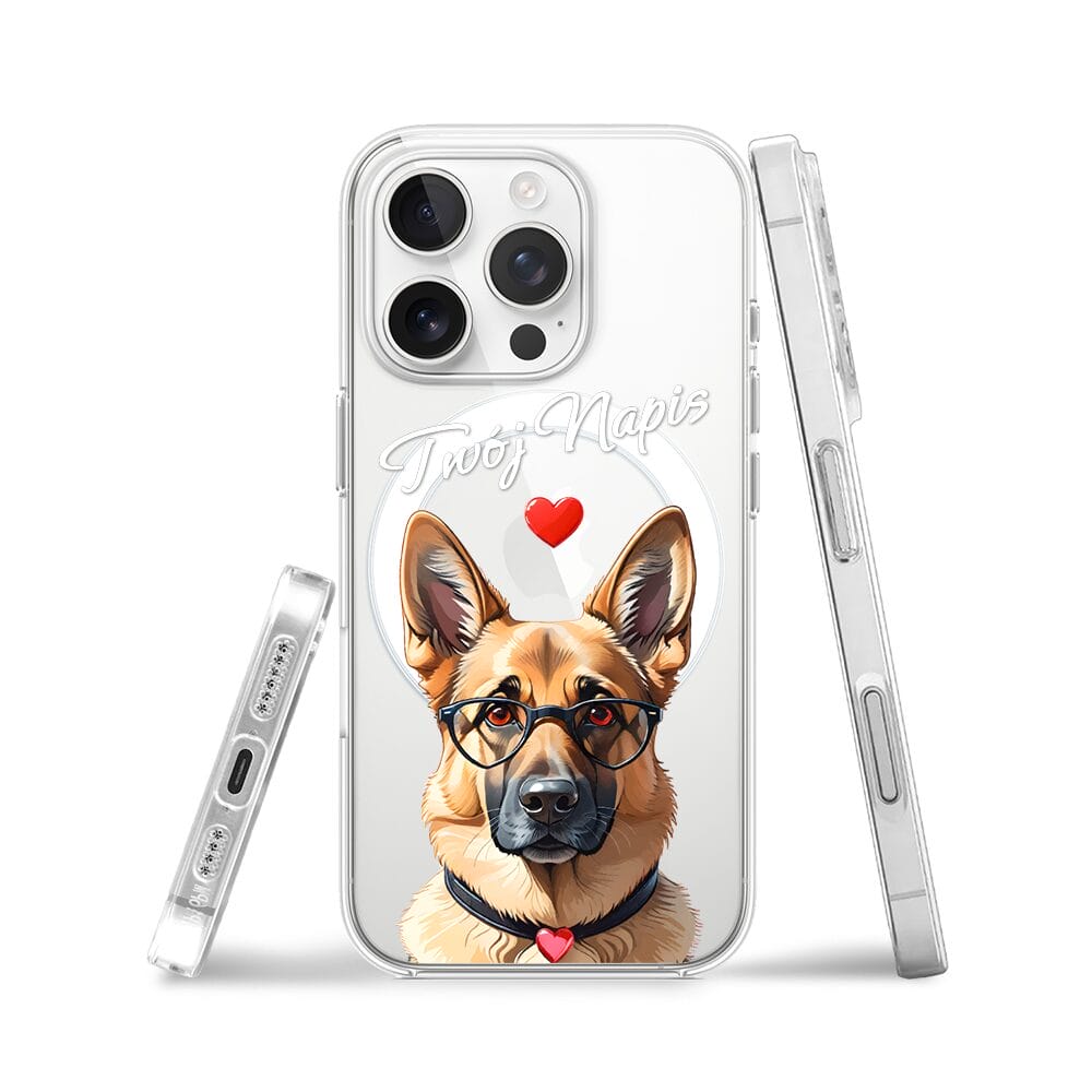 Etui do iPhone 16 Pro Max z MagSafe przeźroczyste, silikonowe Flexi, Puppy Love, pies rasy Owczarek Niemiecki - obrazek 3