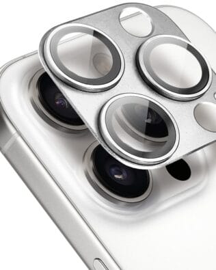 Metalowa osłona na cały aparat z wbudowanymi szkłami do iPhone 16 Pro Max, srebrna