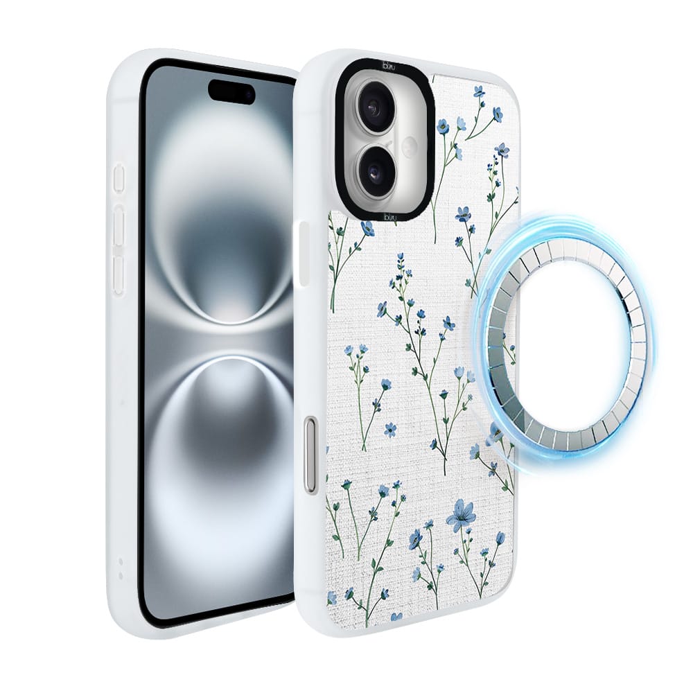 Etui do iPhone 16 IBIZU DropGuard Matt z MagSafe, Pastel Bloom, Niebieski sen