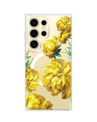 Etui do Samsung Galaxy S24 Ultra z MagSafe przeźroczyste, silikonowe Flexi, żółte piwonie
