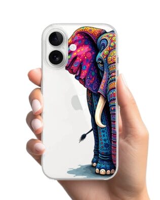 Etui do iPhone 16 przeźroczyste, silikonowe Flexi, Dzika Mandala, Słoń