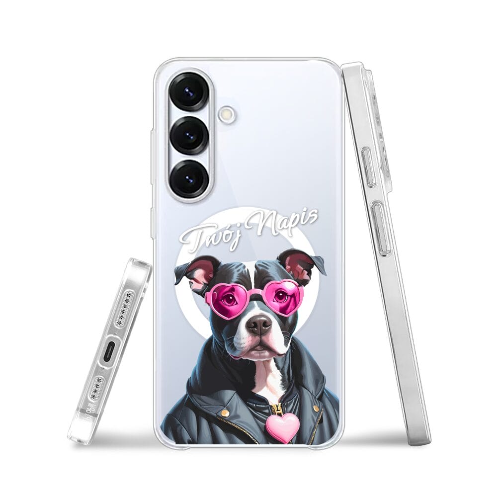 Etui do Samsung Galaxy S25 z MagSafe przeźroczyste, silikonowe Flexi, Puppy Love, pies rasy Amstaff - obrazek 3