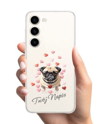 Etui do Samsung Galaxy S23 przeźroczyste, silikonowe Flexi, Puppy Love, pies rasy Mops