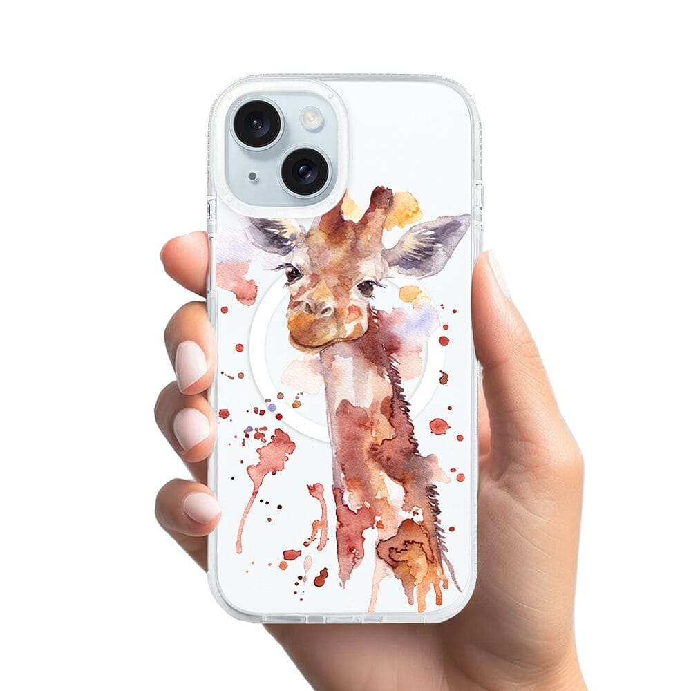 Etui do iPhone 15 z MagSafe przeźroczyste, silikonowe Flexi, Akwarelowe Zoo, Żyrafa - obrazek 2