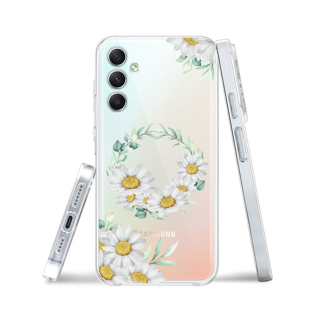 Etui do Samsung Galaxy A34 5G przeźroczyste, silikonowe Flexi, wianek stokrotek - obrazek 3