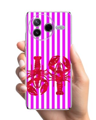 Etui do Xiaomi POCO F7 Pro przeźroczyste, silikonowe Flexi, kraby z różowymi paskami