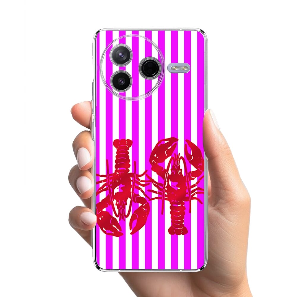 Etui do Xiaomi POCO F7 Pro przeźroczyste, silikonowe Flexi, kraby z różowymi paskami - obrazek 2