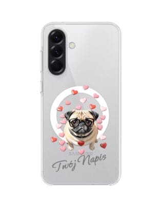 Etui do Samsung Galaxy A56 5G z MagSafe przeźroczyste, silikonowe Flexi, Puppy Love, pies rasy Mops