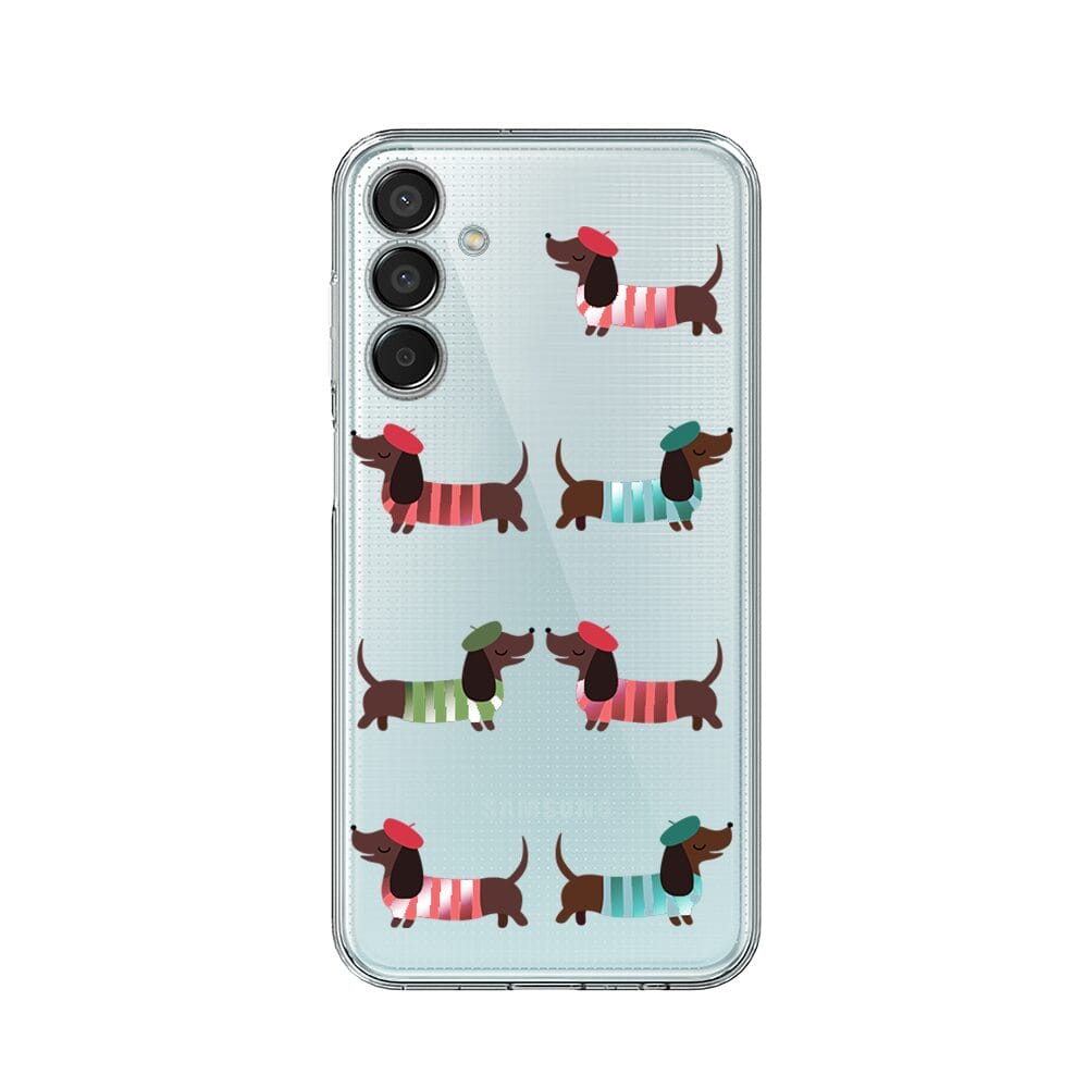 Etui do Samsung Galaxy M15 5G przeźroczyste, silikonowe Flexi, jamnik w Paryżu