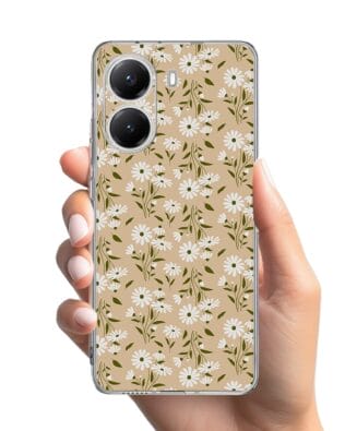 Etui do Xiaomi POCO X7 Pro przeźroczyste, silikonowe Flexi, delikatne kwiatki na cielistym tle