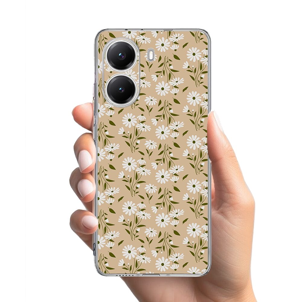 Etui do Xiaomi POCO X7 Pro przeźroczyste, silikonowe Flexi, delikatne kwiatki na cielistym tle - obrazek 2