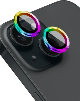 Metalowa osłona obiektywu aparatu ze szkła hartowanego 9H do iPhone 15 Plus, 1 zestaw, kameleon