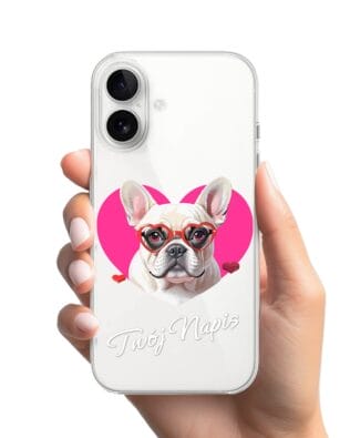 Etui do iPhone 16 Plus przeźroczyste, silikonowe Flexi, Puppy Love, pies rasy Buldog Francuski