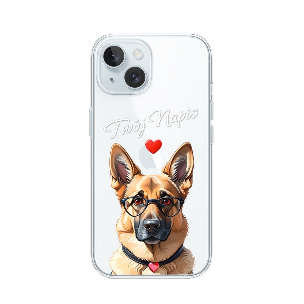 Etui do iPhone 15 Plus przeźroczyste, silikonowe Flexi, Puppy Love, pies rasy Owczarek Niemiecki