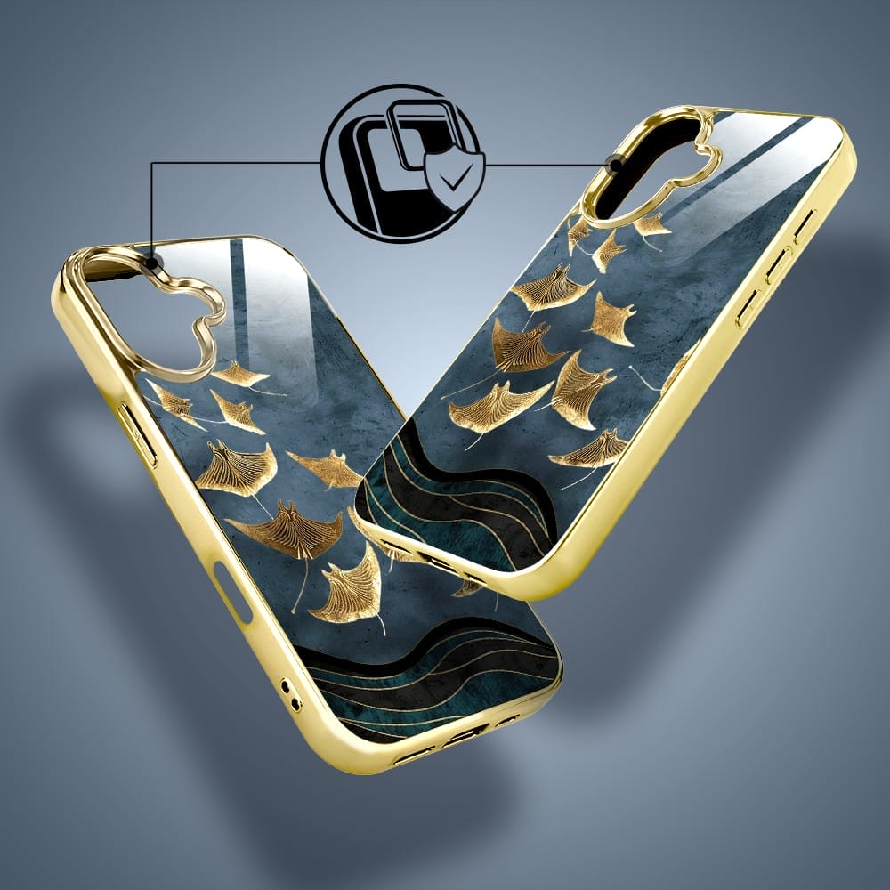 Etui do iPhone 16 IBIZU Elite Glass z MagSafe Magia Azji, Morze, Lot płaszczek, złote - obrazek 3