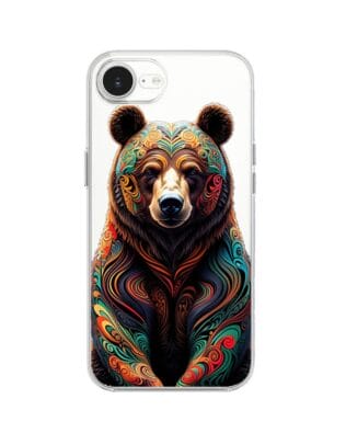 Etui do iPhone 16e przeźroczyste, silikonowe Flexi, Dzika Mandala, Niedźwiedź