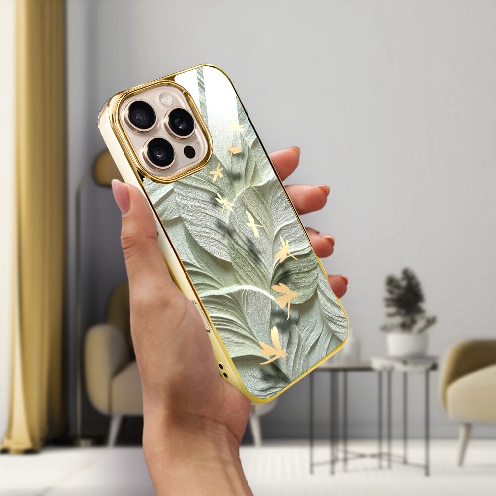 Etui do iPhone 16 Pro Max IBIZU Elite Glass z MagSafe Kwiaty, Taniec ważek, złote - obrazek 5