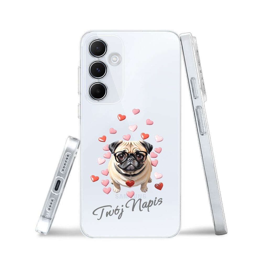 Etui do Samsung Galaxy A55 5G przeźroczyste, silikonowe Flexi, Puppy Love, pies rasy Mops - obrazek 3