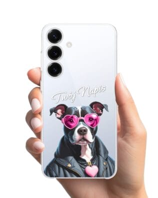 Etui do Samsung Galaxy S25 przeźroczyste, silikonowe Flexi, Puppy Love, pies rasy Amstaff