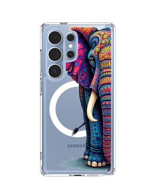 Etui do Samsung Galaxy S25 Ultra z MagSafe przeźroczyste, silikonowe Flexi, Dzika Mandala, Słoń