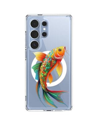 Etui do Samsung Galaxy S25 Ultra z MagSafe przeźroczyste, silikonowe Flexi, Dzika Mandala, Złota ryba
