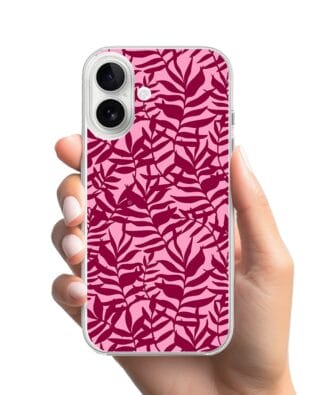 Etui do iPhone 16 przeźroczyste, silikonowe Flexi, bordowe liście