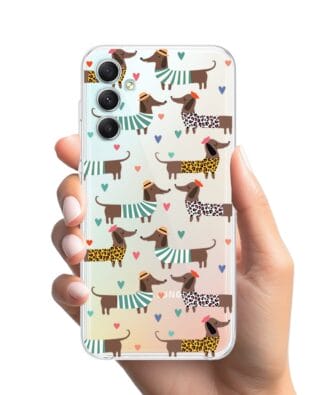 Etui do Samsung Galaxy A34 5G przeźroczyste, silikonowe Flexi, zakochane jamniki